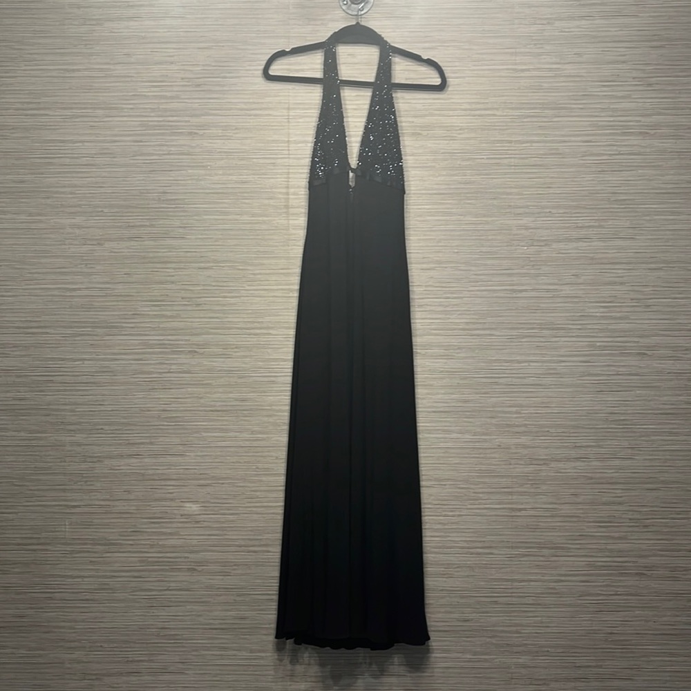 Beaded halter low cut floor length dress